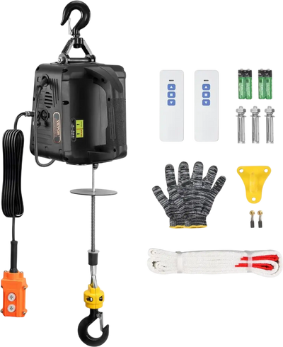 VEVOR 3-in-1 Electric Hoist Winch, 1100lbs 1500W Portable Power Winch Crane, 110V/120V 22.9 ft Lifting Height, 13 ft/min with Manual, Wired and Wireless Remote Control, Overload Protection