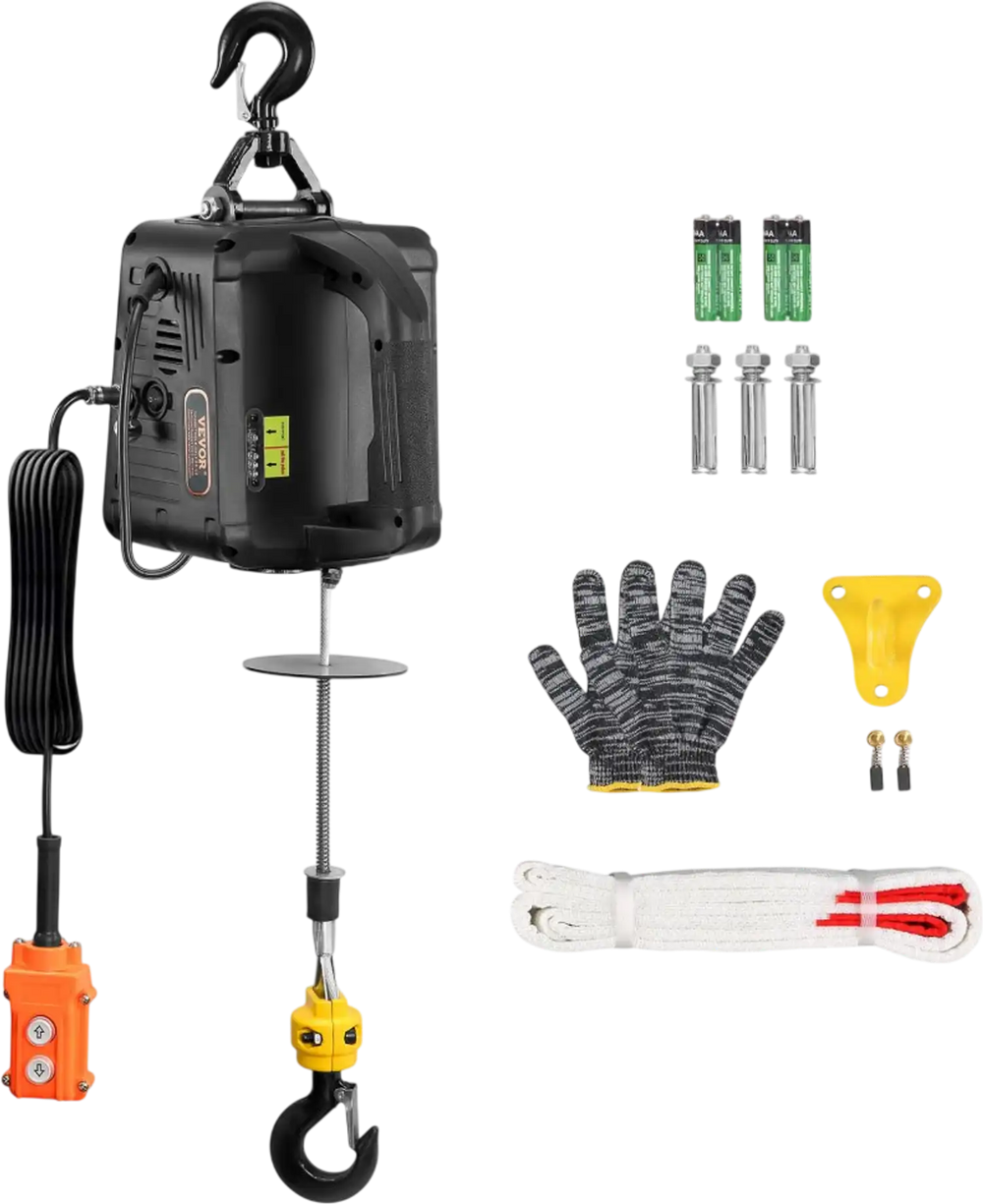 VEVOR 2-in-1 1100 lbs Electric Hoist Winch, 1500W Portable Power Winch Crane, 22.9 ft Lifting Height, 13 ft/min with Wired Remote Control, for Garage, Warehouse, Factory Lifting Towing