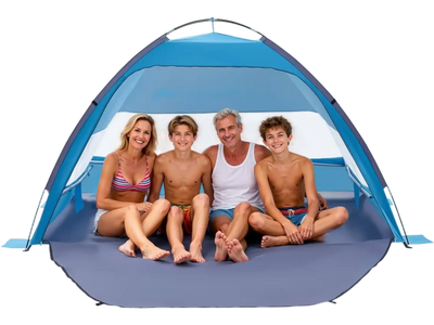 VEVOR Beach Tent Sun Shelter for 4 Person, UPF 50+ Protection, Portable Sun Shade Canopy with Carrying Bag & Sand Pockets, Lightweight and Easy Setup Beach Umbrella for Camping Fishing Outdoor Picnic