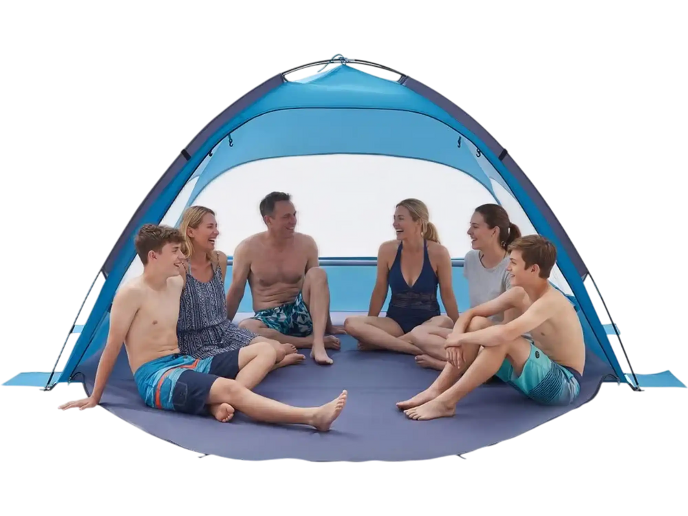 VEVOR Beach Tent Sun Shelter for 6 Person, UPF 50+ Protection, Portable Sun Shade Canopy with Carrying Bag & Sand Pockets, Lightweight and Easy Setup Beach Umbrella for Camping Fishing Outdoor Picnic