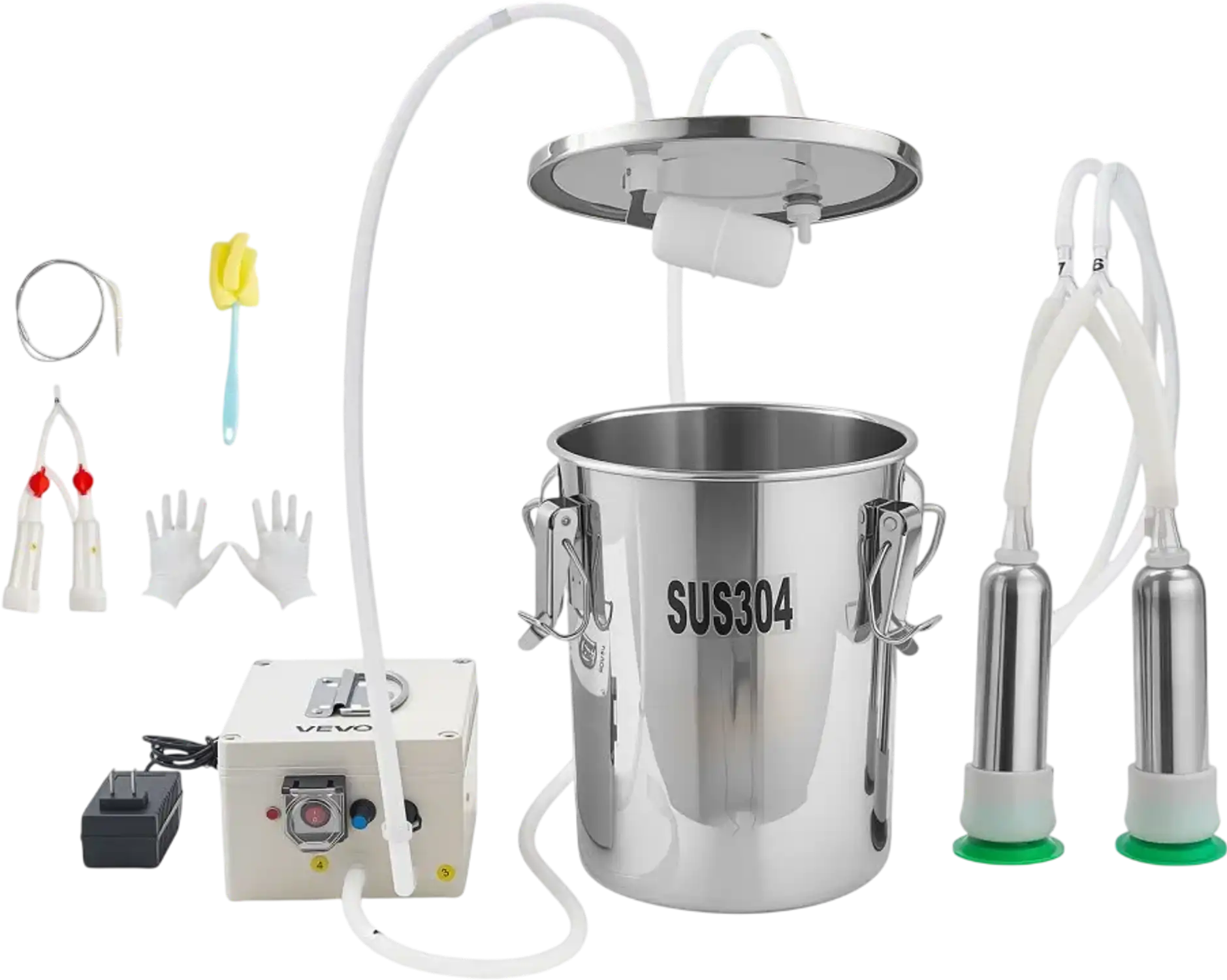 Vevor Milking Machine Portable Electric Pulsation Goat Milker with 1.8 gal 7 L Stainless Steel Bucket New