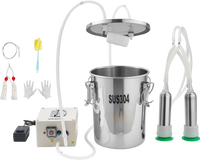 VEVOR Goat Milking Machine, 1.8 Gal / 7 L Food-Grade Stainless Steel Bucket, 4 Teat Cups for Cows and Goats, with 8000 mAh Rechargeable Battery, Electric Pulsation Milking Machine Portable Milker
