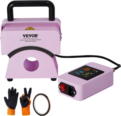VEVOR Hat Press Machine, Mini Hat Heat Press for Caps with Integrated Control Panel, Cap Heat Press Machine with 5.9x3.15 inch Curved Heating Plate, Safety Base, and Glove, Automatic Shut-Off, Purple