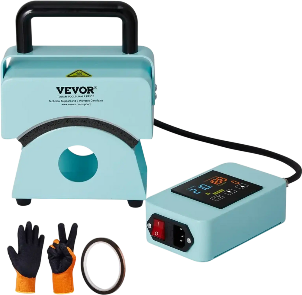 VEVOR Hat Press Machine, Mini Hat Heat Press for Caps with Integrated Control Panel, Cap Heat Press Machine with 5.9x3.15 inch Curved Heating Plate, Safety Base, and Glove, Automatic Shut-Off, Green