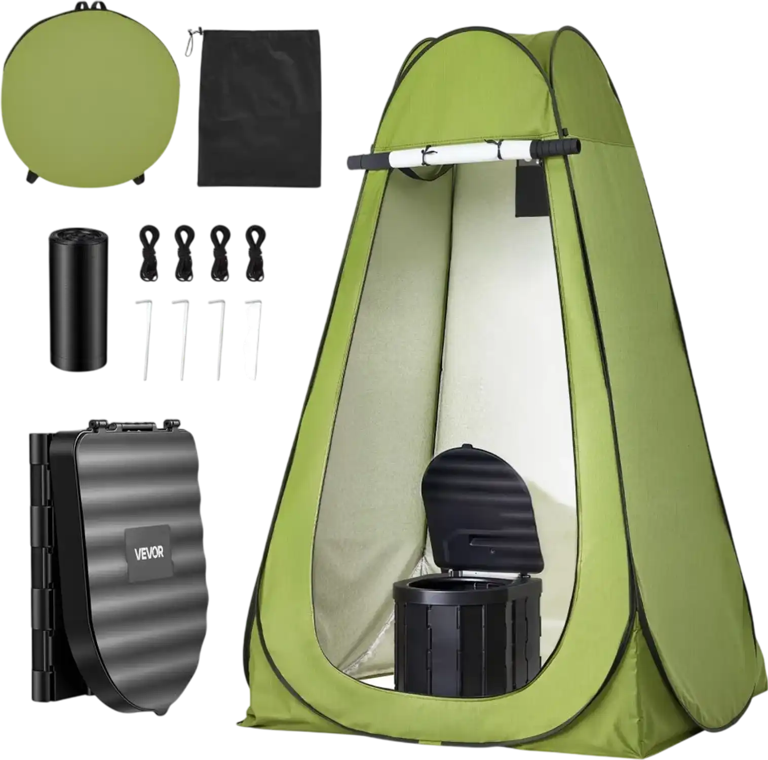 Vevor Portable Toilet Kit Folding Camping Toilet with Pop-Up Privacy Tent 330 lbs New
