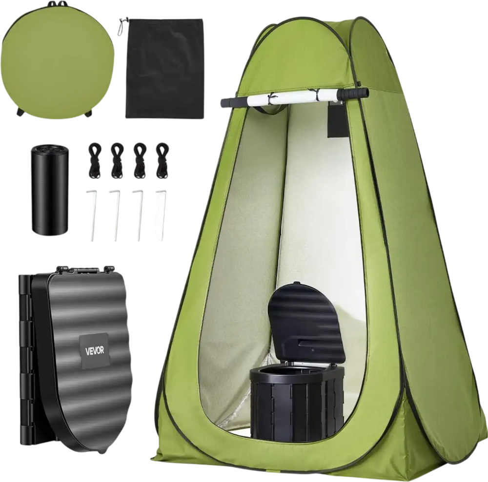 VEVOR Portable Toilet Kit, 330 lbs Load Capacity, Folding Camping Toilet with Pop-Up Privacy Tent, Outdoor Travel Potty for Adults with Carry Bags, Trash Bags, Suitable for RV Travel, Camping, Hiking