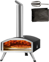 VEVOR Outdoor Oven 12-inch Pellet and Charcoal Fired Maker, Portable Outside Stainless Steel Grill with Pizza Stone, Waterproof Cover, Shovel, Wood Burner for Backyard Camping, Black