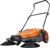 VEVOR Walk-Behind Hand Push Floor Sweeper, Manual Floor Sweeper Non-Electric with 25.6" Sweeping Width, 5 Gallons Waste Container & Adjustable Folding Handle for Yards Walkways Patios Garages - Orange