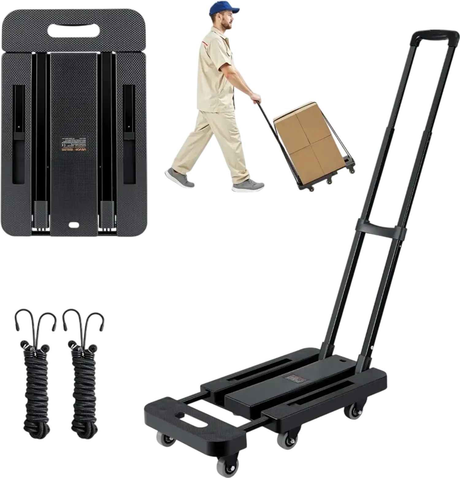 Vevor Hand Truck Folding Dolly 500 lbs 6-Wheel Collapsible Luggage Cart New