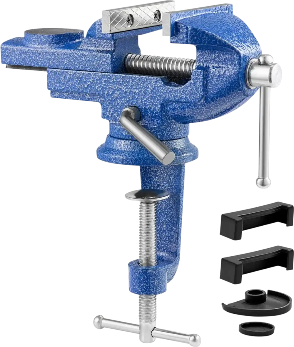 VEVOR Bench Vise, 3 Inch, Portable Workbench Vice with 360° Swivel Base, Quick Release Rotating Bench Clamp, Raised Base, Cast Iron Construction, for Woodworking, Metalworking, Drilling, and Cutting