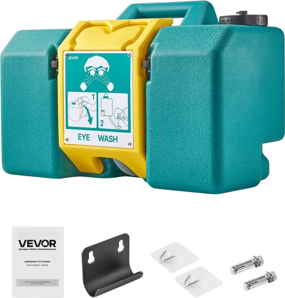 VEVOR Portable Eye Wash Station 8 Gal, OSHA-Approved Eyewash Station Wall-Mounted/On Flat Surface, Emergency Eye Wash Unit with 2 Sprays, First Aid Eyewash Units for Schools, Labs, Factories, Green
