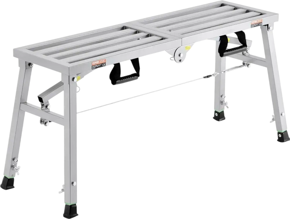 VEVOR Work Platform, 3 Gear Adjustable Height, Folding Alloy Steel Step Ladder, Portable Scaffolding Platform, 400 lb Load Capacity, Non-Slip Rubber Feet, Drywall Painting Stool, for Cleaning &Washing