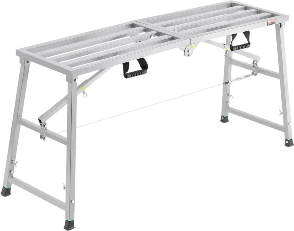 VEVOR Work Platform, 4 Gear Adjustable Height, Folding Alloy Steel Step Ladder, Portable Scaffolding Platform, 800 lb Load Capacity, Non-Slip Rubber Feet, Drywall Painting Stool, Cleaning & Washing