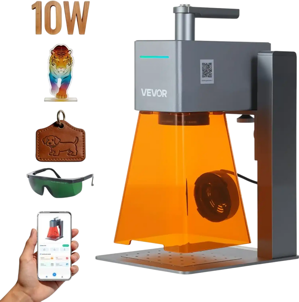 VEVOR Portable Laser Engraver, 5000 mm/s High Speed, 12W Handheld Blue Laser Engraver and Cutter, Engraving Precision 0.01 x 0.01 mm, DIY Engraving Tool, for Wood, Acrylic, Leather, Cloth, Class 4