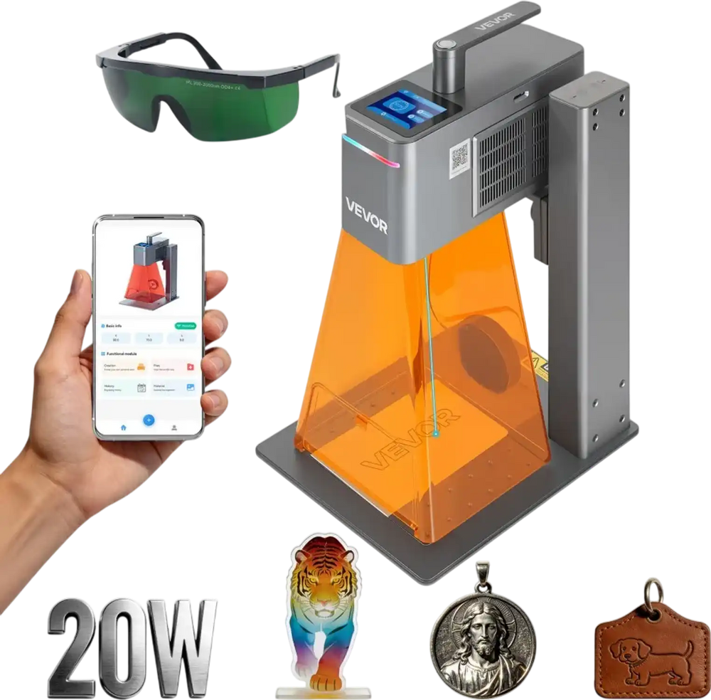 VEVOR 2-in-1 Dual Laser Engraver, 10,000 mm/s High Speed, Portable 20W Blue and 2W IR Laser Engraving Machine, 6.3 x 5.5 in Engraving Area, Manual & Auto Focus, DIY Engraver Tool, for Wood Acrylic