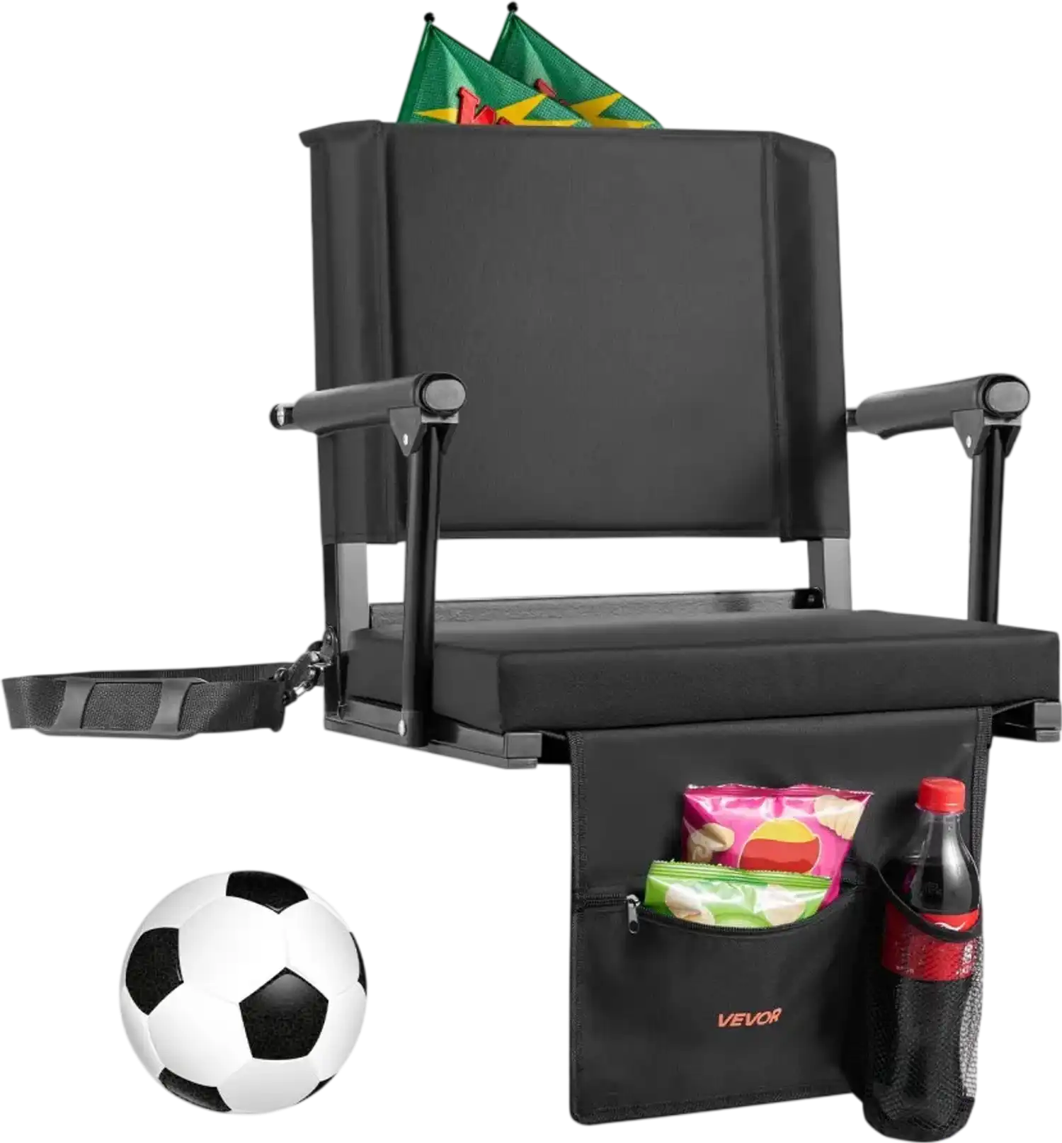 Vevor Stadium Seat Portable Bleacher Seat with Armrests and Thick Cushion Black New