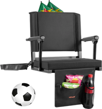 VEVOR Stadium Seat, Portable Bleacher Seat with Armrest, Back Support and Thick Cushion, Bench Chair for Bleacher Includes Shoulder Strap, Hooks, Cup Holder, Black Football Bleachers Seats, 1PCS
