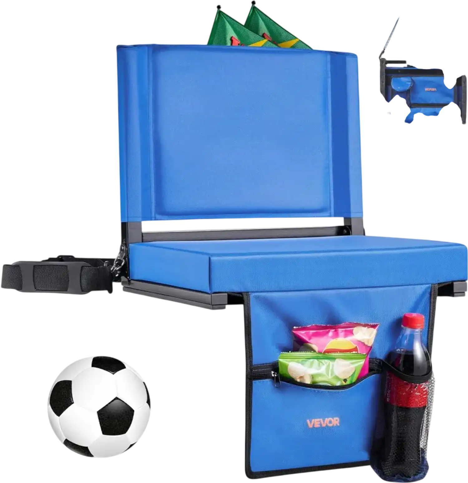 Vevor Stadium Seat Folding Bleacher Chair with Back Support and Thick Cushion Blue New