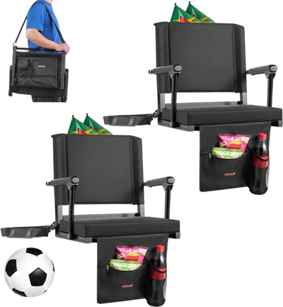Vevor Stadium Seat Portable Bleacher Seat with Armrests 2-Piece Set Black New