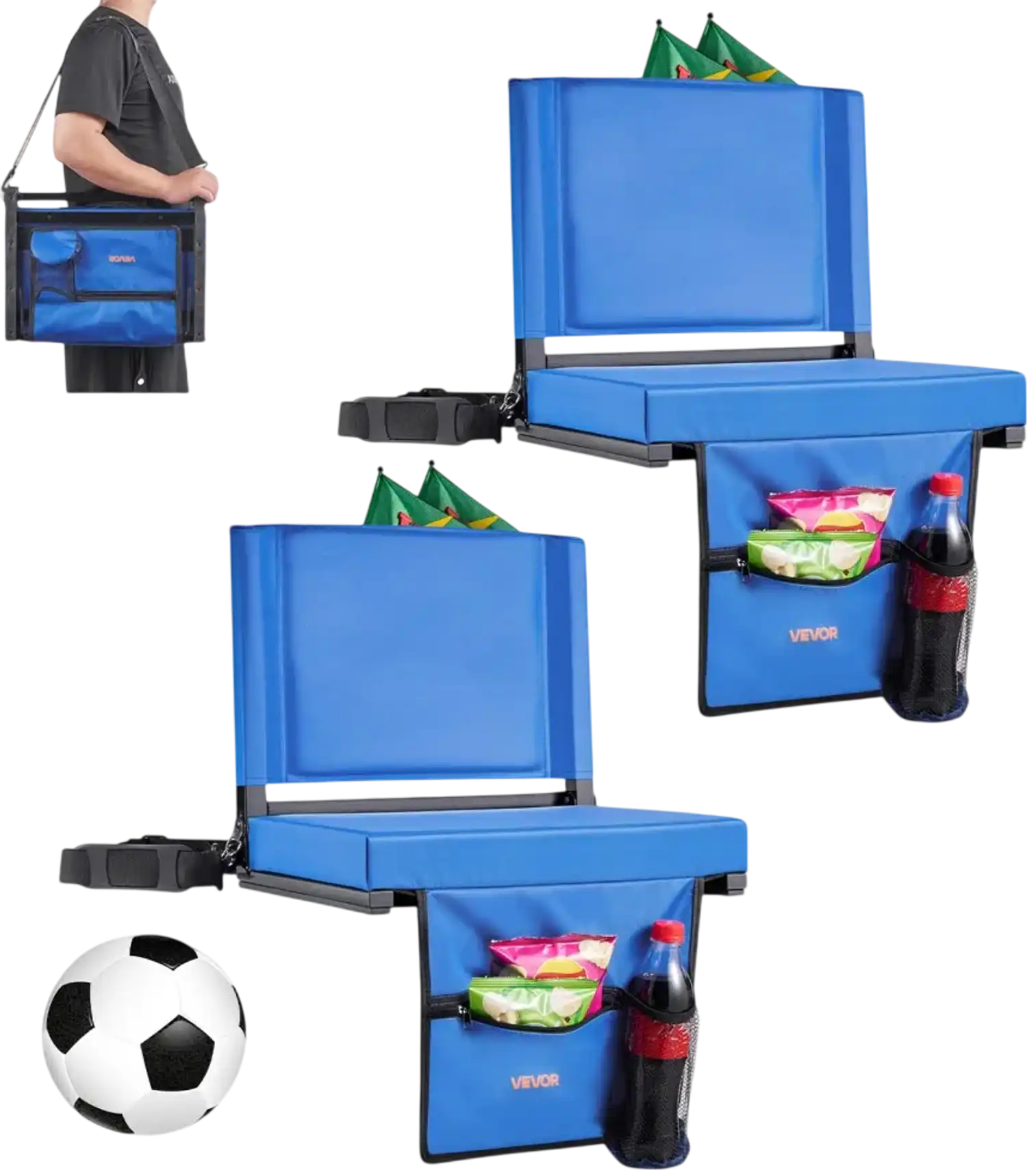 Vevor Stadium Seat Folding Bleacher Seat with Back Support Blue New