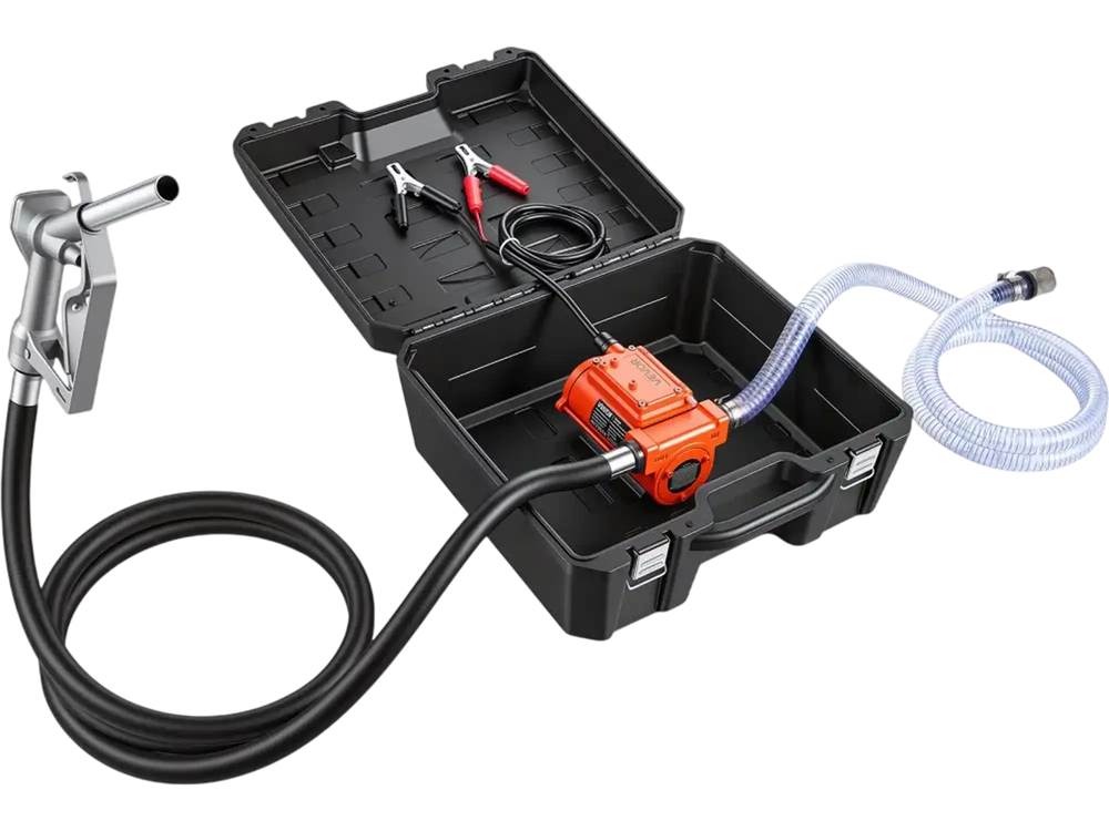 VEVOR Fuel Transfer Pump 12V DC 12 GPM Portable Electric Diesel Pump Kit, for Gasoline Diesel and Kerosene, 1/4 HP Motor, Cast Iron Housing, with Manual Fuel Nozzle, Discharge Hose, Filter Screen