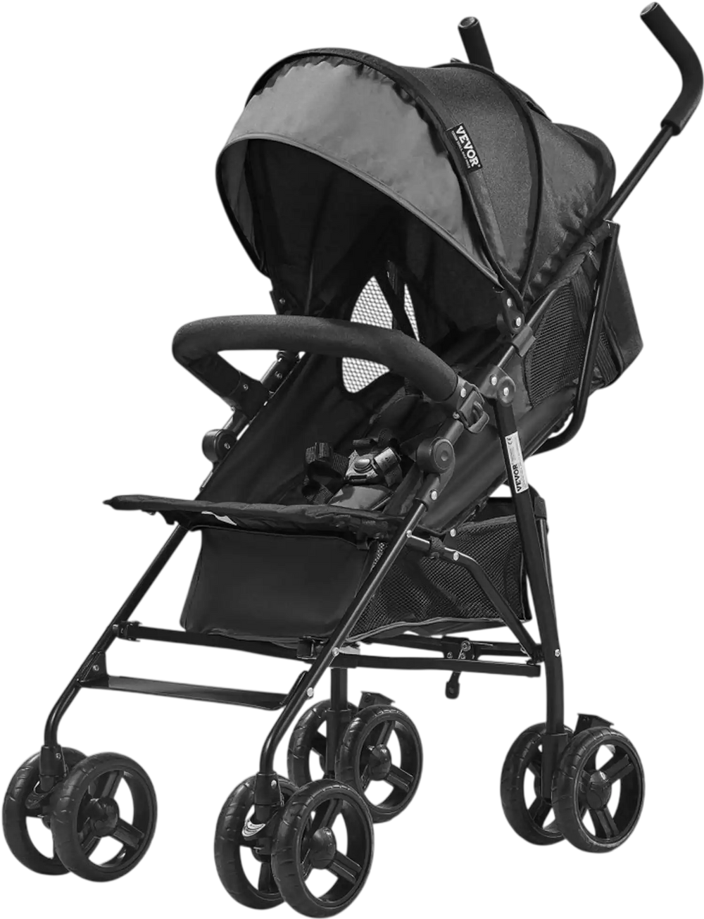 VEVOR Lightweight Stroller, Compact Easy Fold MultiPosition Recline Canopy Backrest, Carbon Steel Frame, Large Storage Basket,Cup Holder, Umbrella Toddler Baby Stroller for Travel, Dark Gray/Black