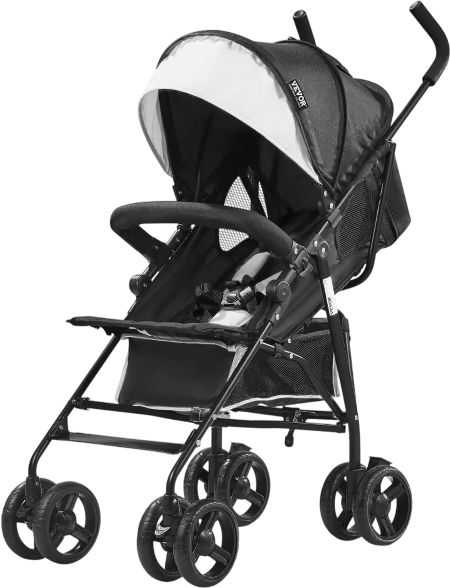 Vevor Stroller Lightweight Compact Easy Fold Multi-Position Recline Canopy Backrest Black/White New
