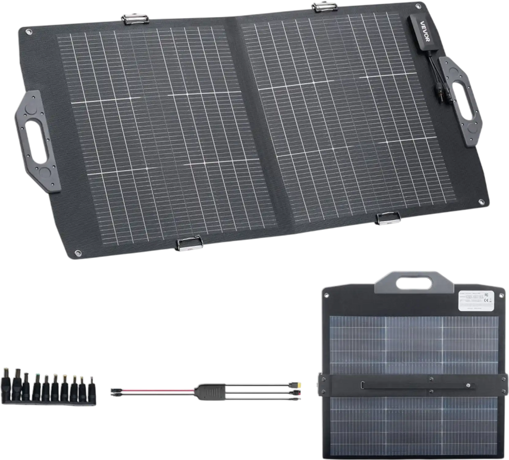 VEVOR 100W Bifacial Solar Panel, 16BB N-Type Foldable Monocrystalline Solar Panel Charger 24% Efficiency, Portable with MC4 Output, USB-A (QC3.0), Type-C & DC Ports for Power Stations Camping Hiking
