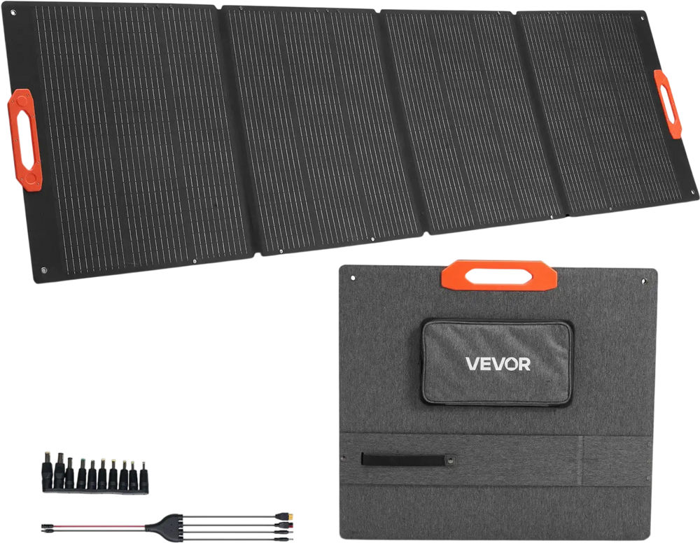 VEVOR 300W Foldable Monocrystalline Solar Panel, 23% High-Efficiency Portable Mono Solar Panel Charger with MC4 Output & 10-in-1 DC Adapters, IP67 Waterproof for Power Stations, Camping, Hiking Trips