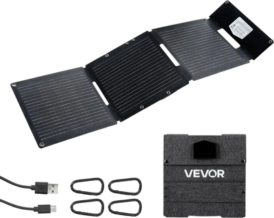 VEVOR 30W Foldable Solar Panel Charger, 16BB N-Type Monocrystalline Solar Panel 24% Efficiency, Ultra-Light Portable with USB-A, USB-A (QC3.0) & Type-C Ports for Camping, Backpacking, Phones, Tablets