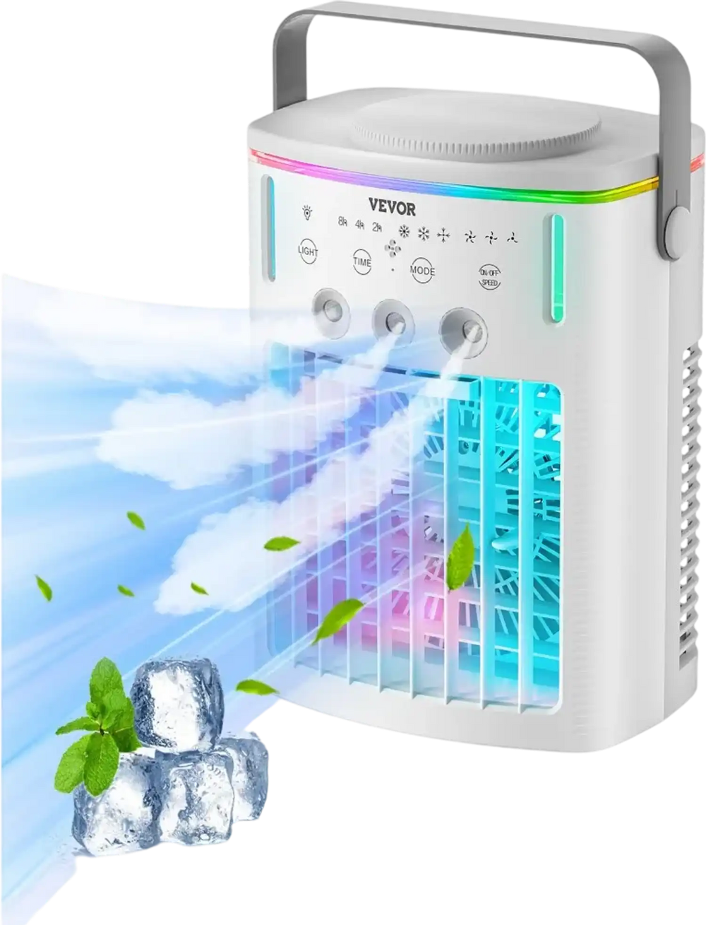 VEVOR Portable Air Conditioner, 4-in-1 Evaporative Air Cooler with Remote Control, 3-Speed Mini Air Conditioner with Timer, 3 Mist Levels, 1L Water Tank, 120° Oscillating Mini AC Fan for Desktop Home