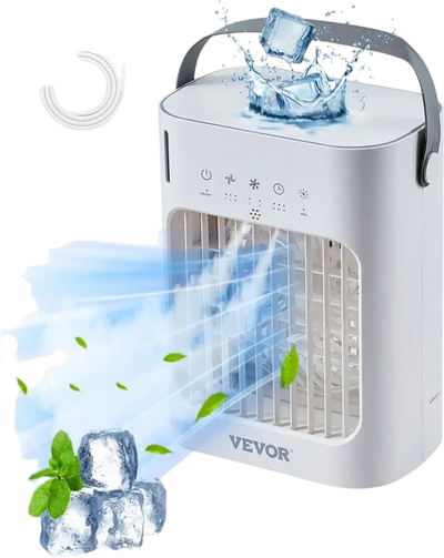 VEVOR Portable Air Conditioner, 4-in-1 Evaporative Air Cooler, 3-Speed Mini Air Conditioner with 0-7H Smart Timer, 700ml Water Tank, 7-Color Light, Personal Mini Desk AC Fan for Bedroom Office Room