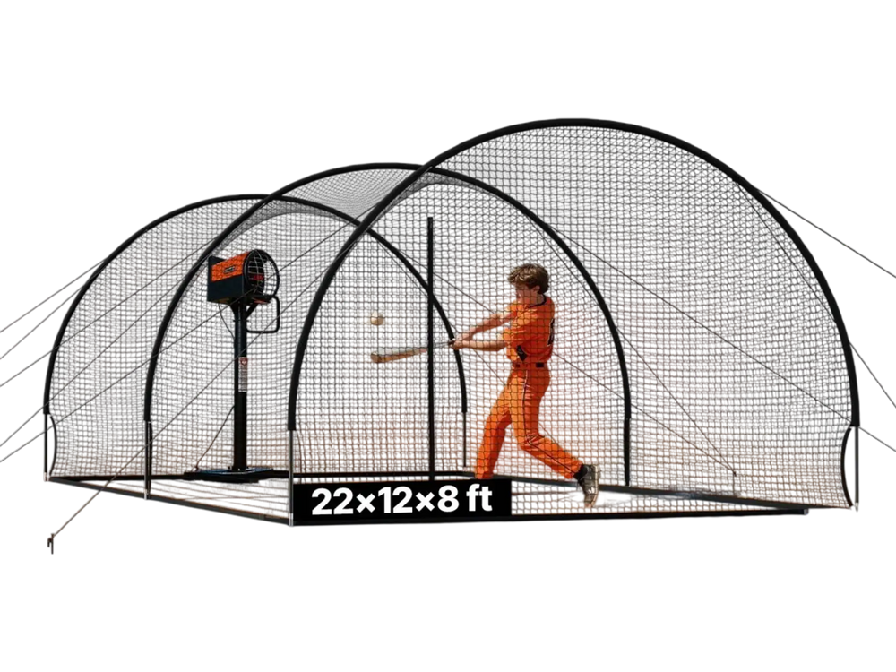 VEVOR Baseball Batting Cage, 22.2 x 12.1 x 7.9 FT Freestanding Portable Batting Cage, Hitting Cages with 4-Ply Knotless Polyester & Pitching Machine Opening, Battings Cages Netting for Indoor Outdoor