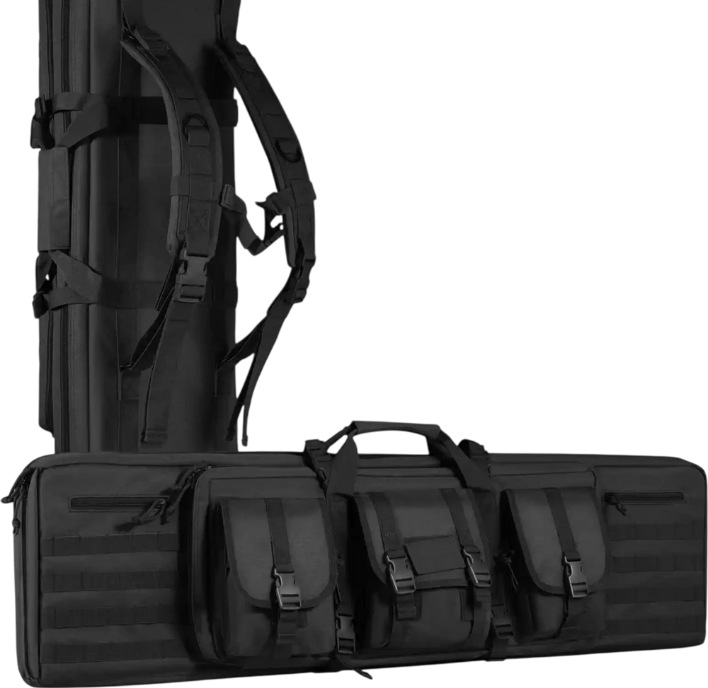 VEVOR Rifle Bag, 36 inch Tactical Double Long Gun Bag, Soft Rifle Case with Lockable Zipper, Portable Handle & Shoulder Strap, 3 Large Storage Pockets Rifle Case for Two 34" Rifles & 2 Pistols, Black