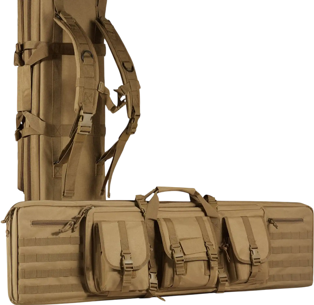 VEVOR Rifle Bag, 36 inch Tactical Double Long Gun Bag, Soft Rifle Case with Lockable Zipper, Portable Handle & Shoulder Strap, 3 Large Storage Pockets Rifle Case for Two 34" Rifles & 2 Pistols, Brown