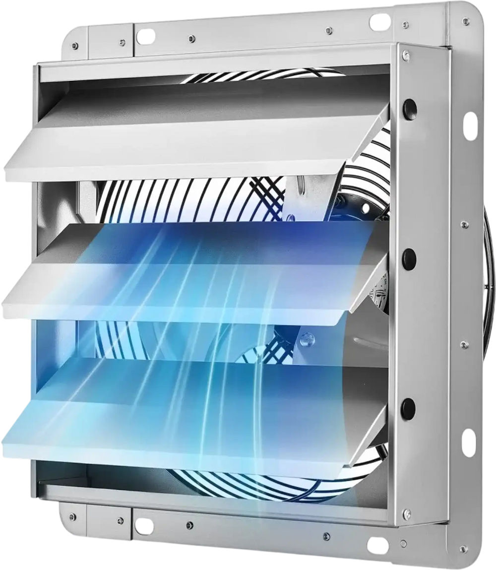 VEVOR 10 Inch Shutter Exhaust Fan Wall Mounted 874 CFM Automatic Louvers, Sturdy Steel Housing, Low Noise, AC Motor, Ventilation and Cooling for Attic, Garage, Barn, Greenhouse, Workshop, Silver