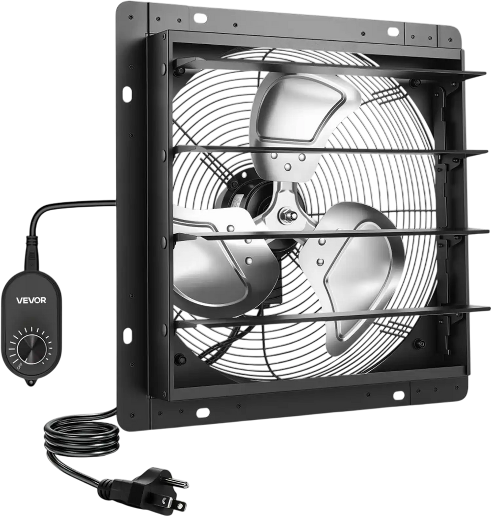 VEVOR 14 in Shutter Exhaust Fan Wall-Mount Automatic Louvers Variable Speed, Sturdy Steel Housing, Low Noise, AC Motor, 1802 CFM Ventilation and Cooling for Attic, Garage, Barn, Greenhouse, Workshop