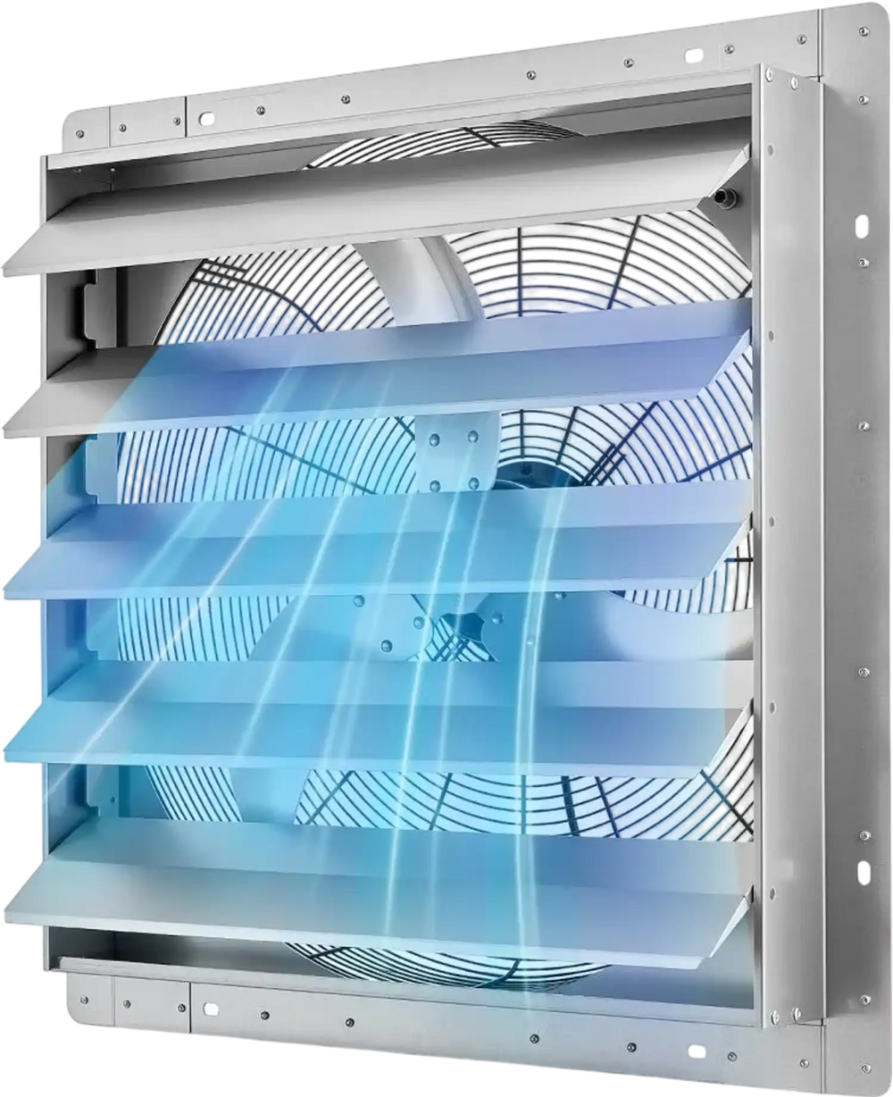 VEVOR 24 Inch Shutter Exhaust Fan Wall Mounted Automatic Louvers Silver, Sturdy Steel Housing, Low Noise, AC Motor, 7030 CFM Ventilation and Cooling for Attic, Garage, Barn, Greenhouse, Workshop