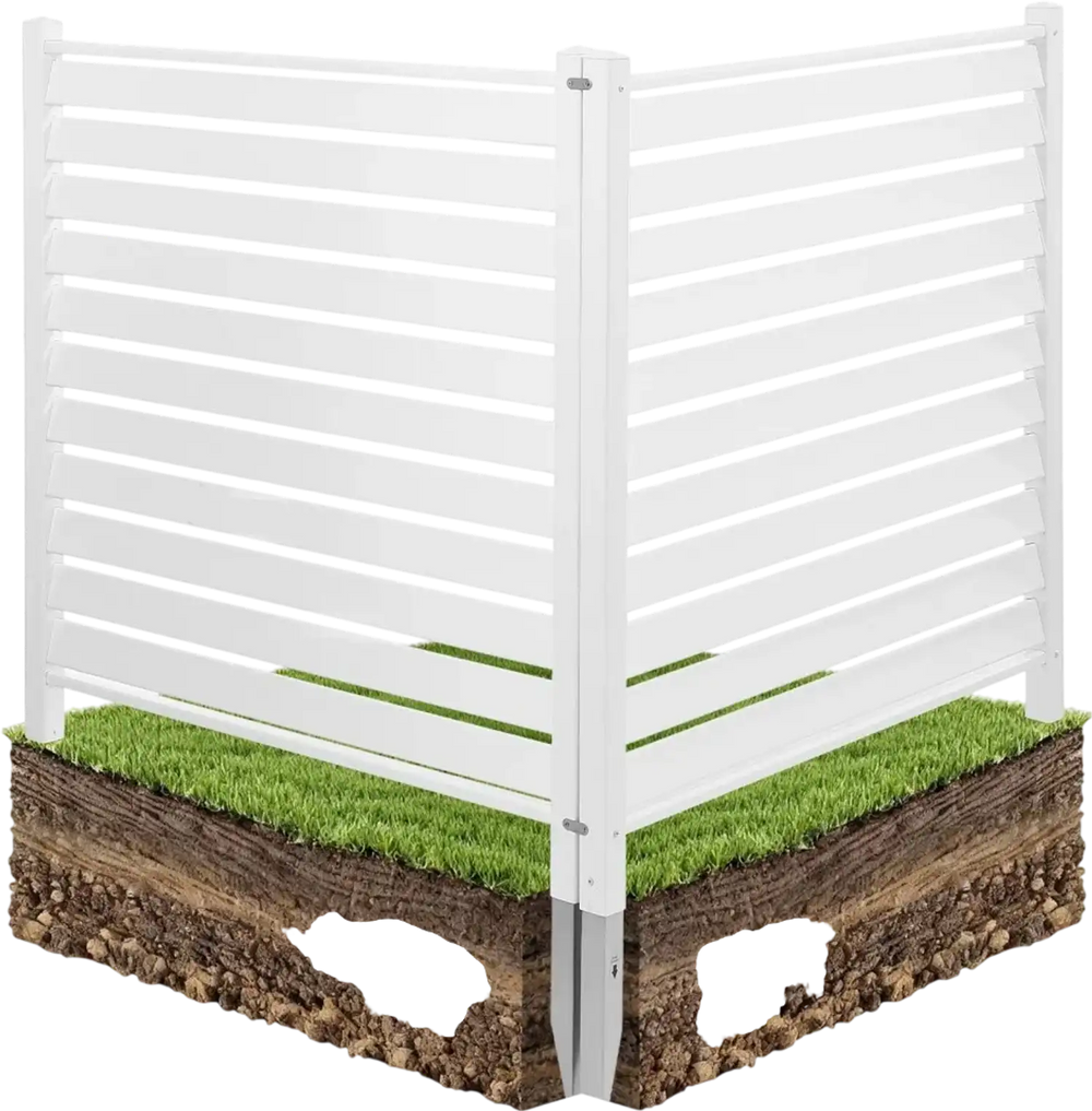 VEVOR 2 Panels Outdoor Privacy Screen, 48 x 48 in Air Conditioner Fence with 19.7 in Ground Stakes, Pool Equipment Enclosure, Louvered Vinyl Privacy Fence, Ideal for Trash Can and A/C Units, White
