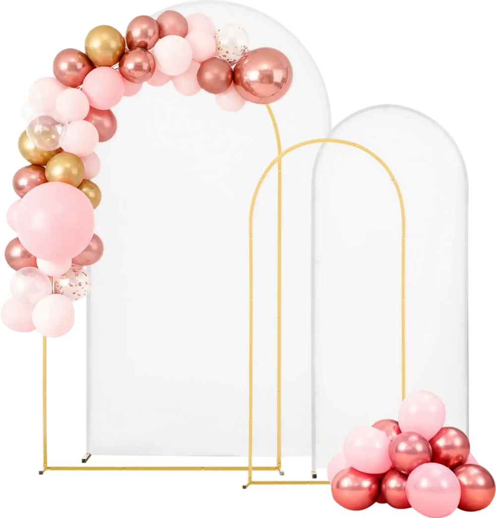 VEVOR Arch Backdrop Stand, Set of 2, 7.2 ft and 6 ft, Stable Structure, Easy Assembly, Gold Metal Arch Backdrop Stand with Cover for Wedding, Birthday Party, Celebration, and Ceremony Decoration