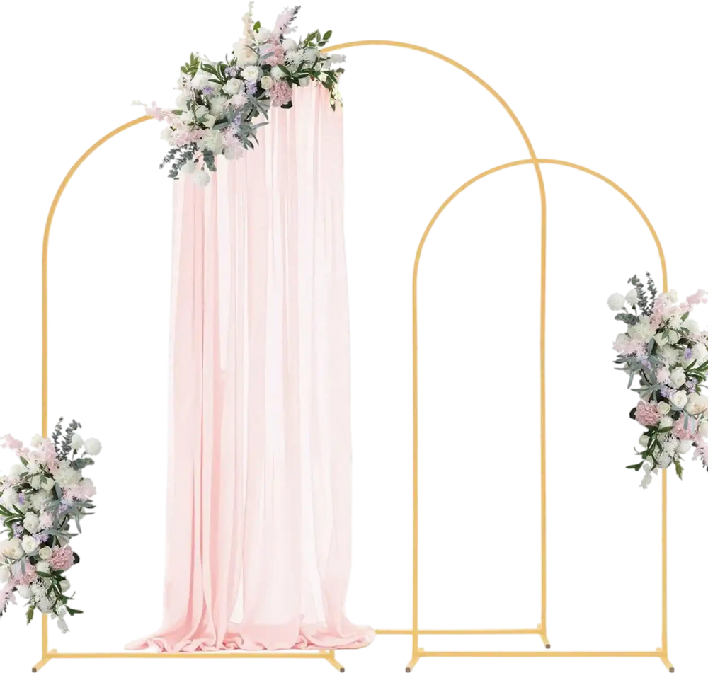 VEVOR Arch Backdrop Stand, Set of 3, 8/7.2/6.6 ft, Stable Structure, Easy Assembly, Gold Metal Arch Backdrop Stand for Wedding, Birthday Party, Graduation, Holiday Celebration, and Ceremony Decoration