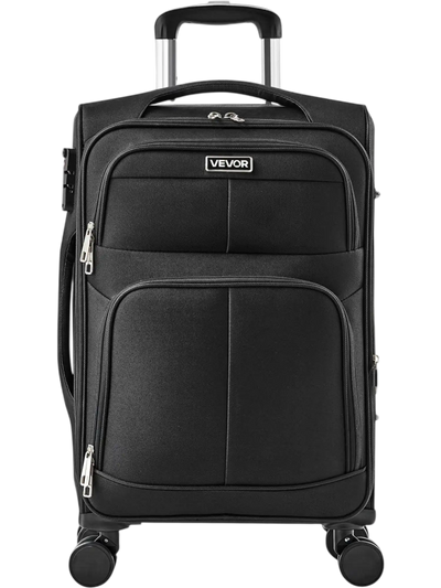 VEVOR Softside Expandable Luggage with Spinner Wheels, 20-Inch Softside Carry on Luggage, Lightweight Checked Suitcase with Expandable Zippered Pocket and TSA Lock, Black