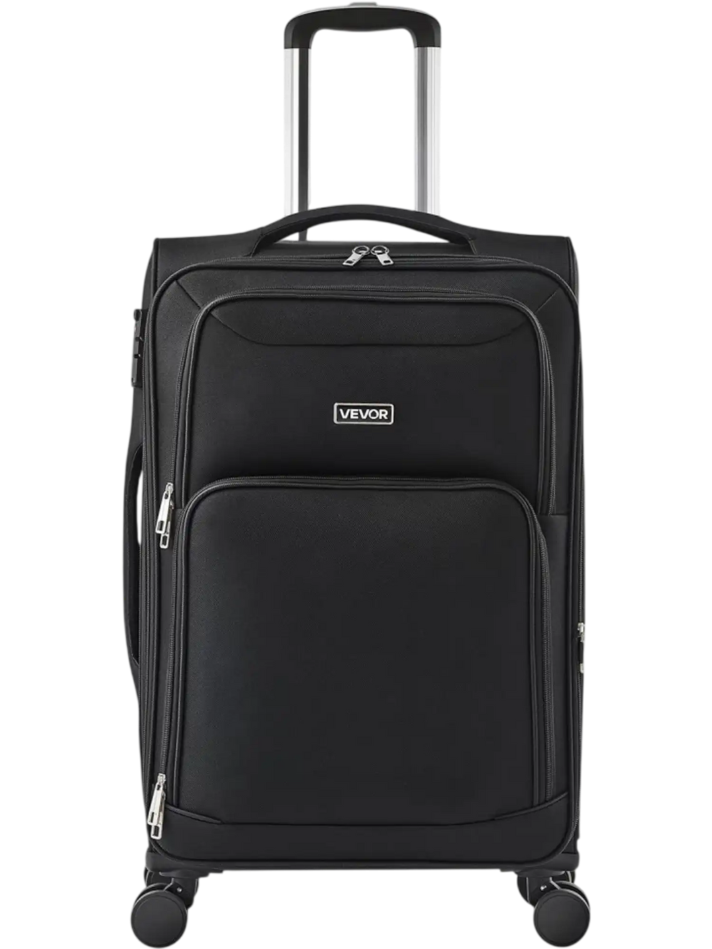 VEVOR Softside Expandable Luggage with Spinner Wheels, 24-Inch Softside Checked Medium Luggage, Lightweight Checked Suitcase with Expandable Zippered Pocket and TSA Lock, Black