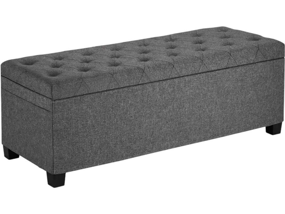 VEVOR Storage Ottoman Bench, Button-Tufted End of Bed Bench with Side Bags, Flip-up Upholstered Storage Chest with Metal Frame, Linen Bed Ottoman for Living Room, Bedroom, Entryway, Office, Grey