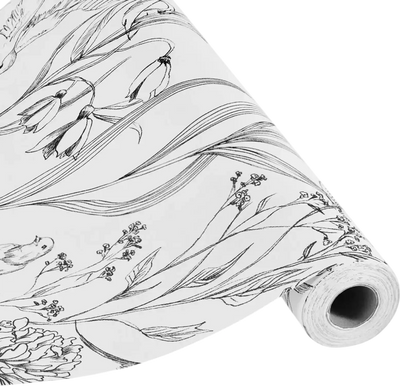 Vevor Wallpaper White Botanical Floral Peel-and-Stick 17.7