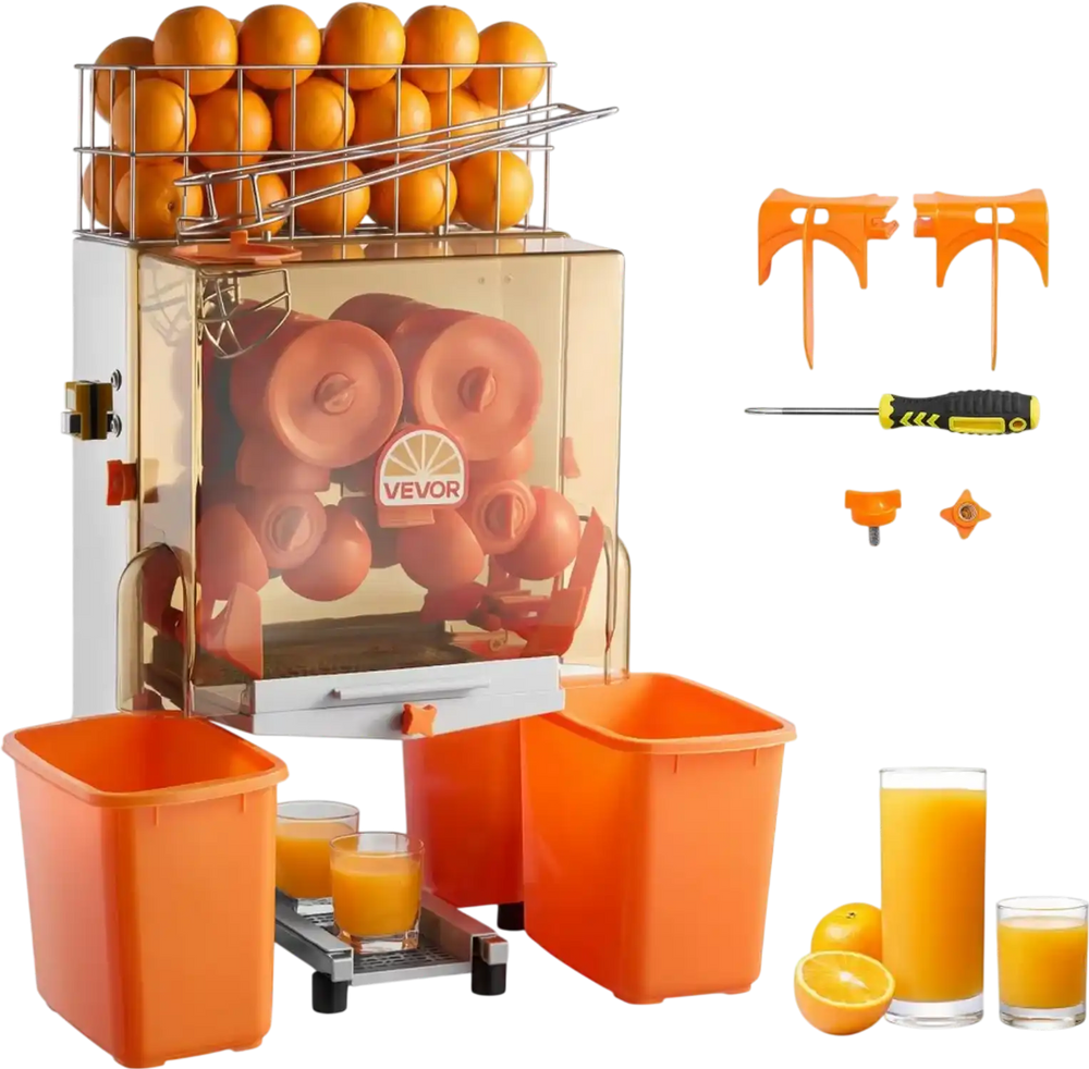 VEVOR Commercial Orange Juicer Machine, 120W Electric Orange Juice Press, Stainless Steel Orange Squeezer for 20 per Minute, Lemon Citrus Pomegranates Extractor with Peels Collecting Bucket