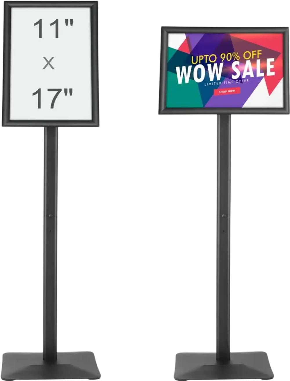 VEVOR Pedestal Sign Holder, 11 x 17 Inch Vertical and Horizontal Adjustable Poster Stand, Heavy-Duty Floor Standing Sign Holder with Metal Base for Display, Advertisement, and Outdoor, Black