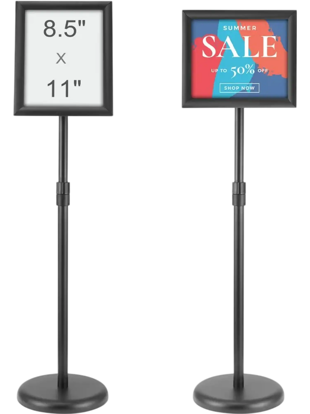 VEVOR Pedestal Sign Holder, 8.5 x 11 Inch Vertical and Horizontal Adjustable Poster Stand, Heavy-Duty Floor Standing Sign Holder with Round Base for Display, Advertisement, and Outdoor, Black