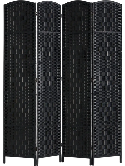 Vevor Room Divider 4-Panel Hand-Woven Folding Privacy Screen Black New