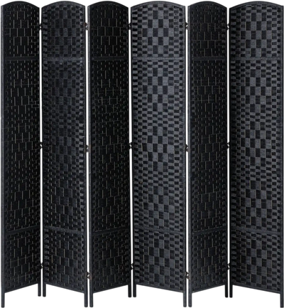 Vevor Room Divider 6-Panel Hand-Woven Folding Privacy Screen Black New